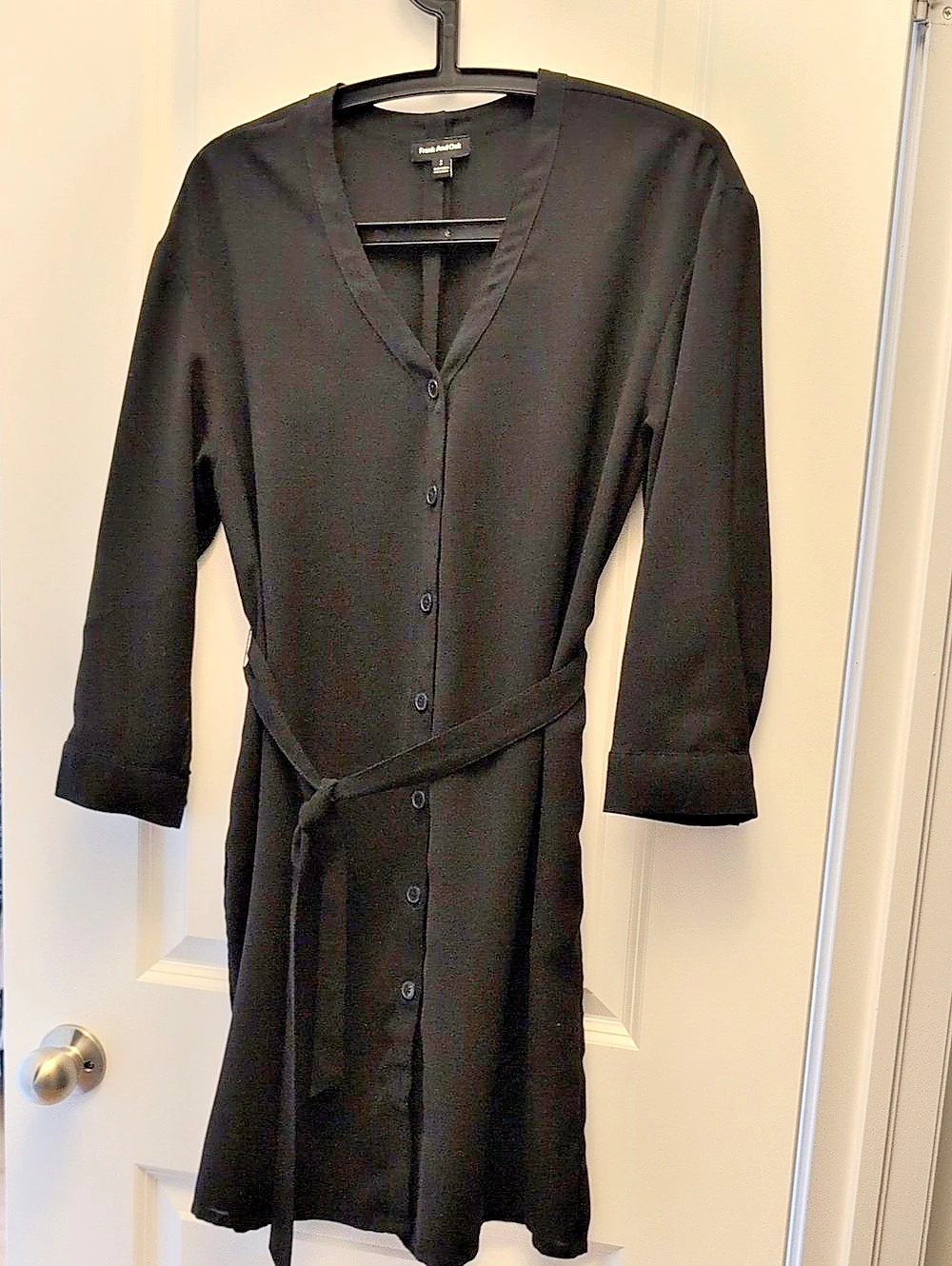 Frank And Oak Black Button-Front Midi Dress Like New